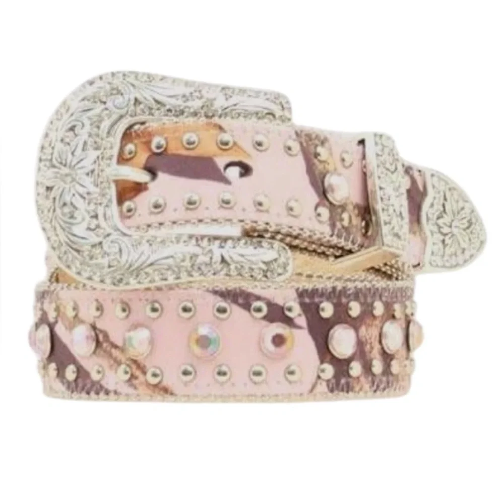 Girls Nocona Pink Camo Rhinestone Western Belt - Size 28